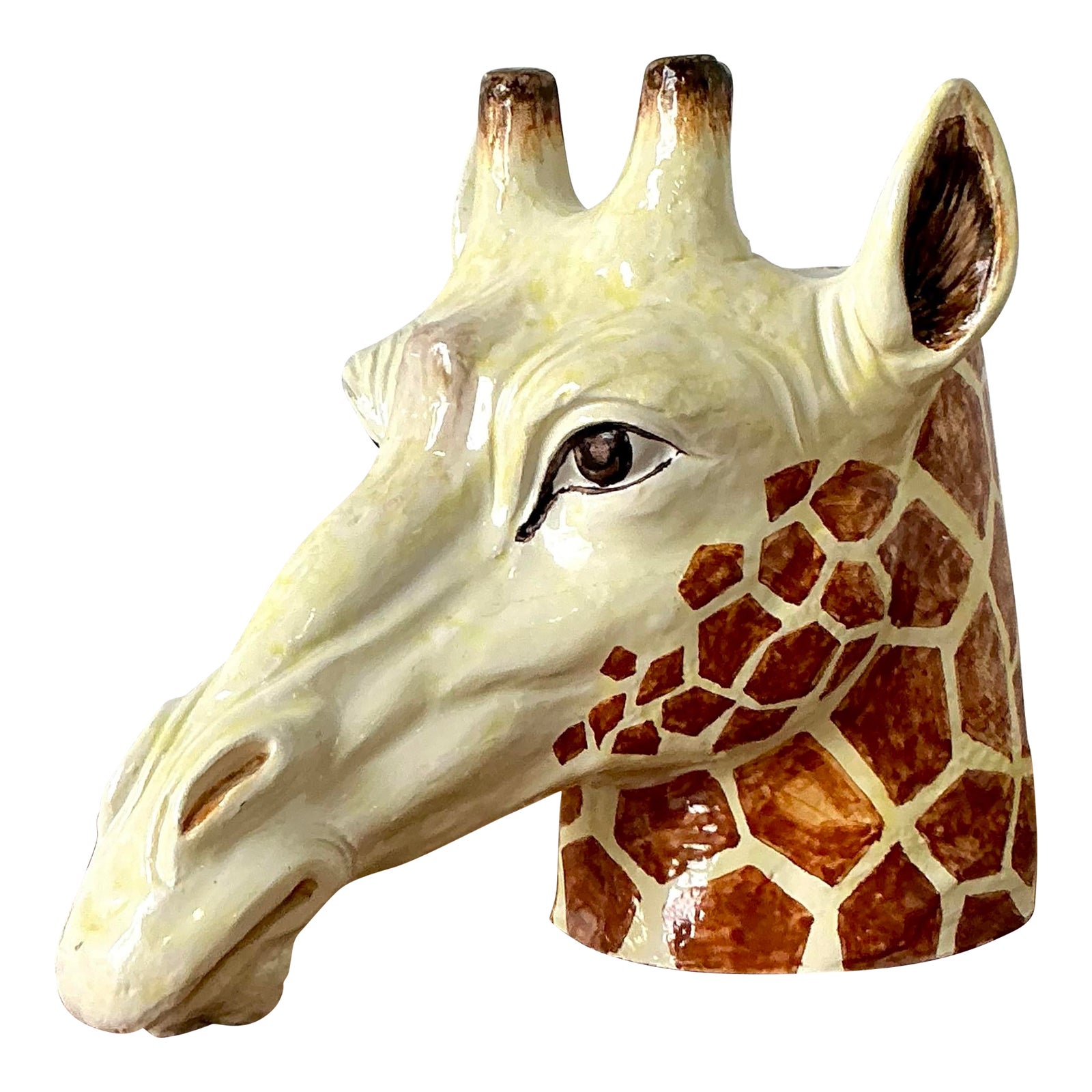 Vintage Italian Glazed Ceramic Giraffe Cache Pot