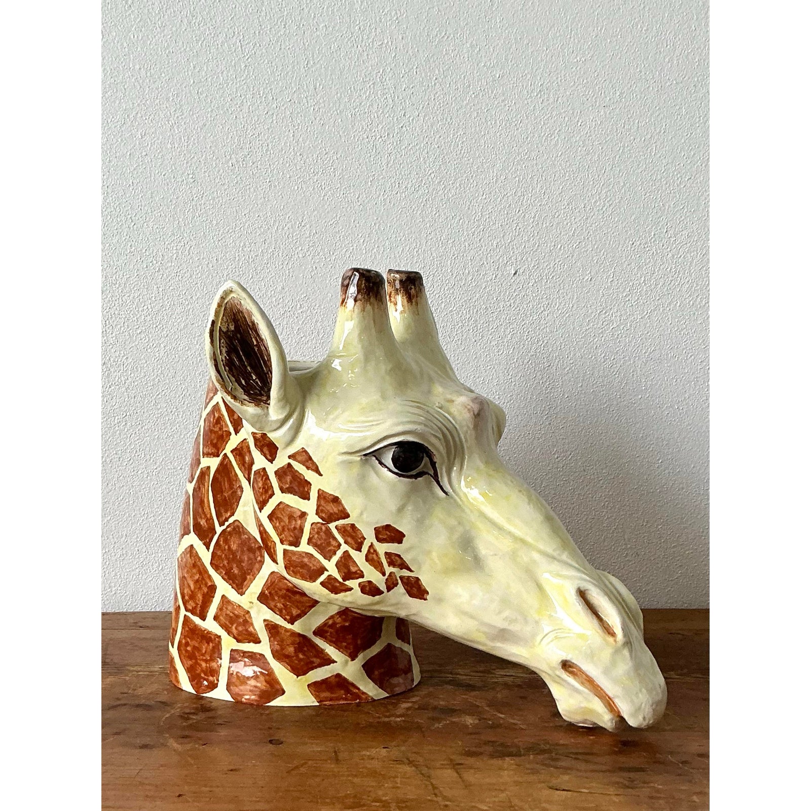 Vintage Italian Glazed Ceramic Giraffe Cache Pot - Top view