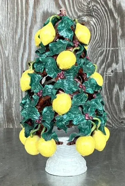 Vintage Italian Glazed Ceramic Lemon Topiary - Top view