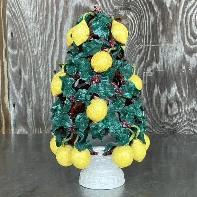 Vintage Italian Glazed Ceramic Lemon Topiary - Back view