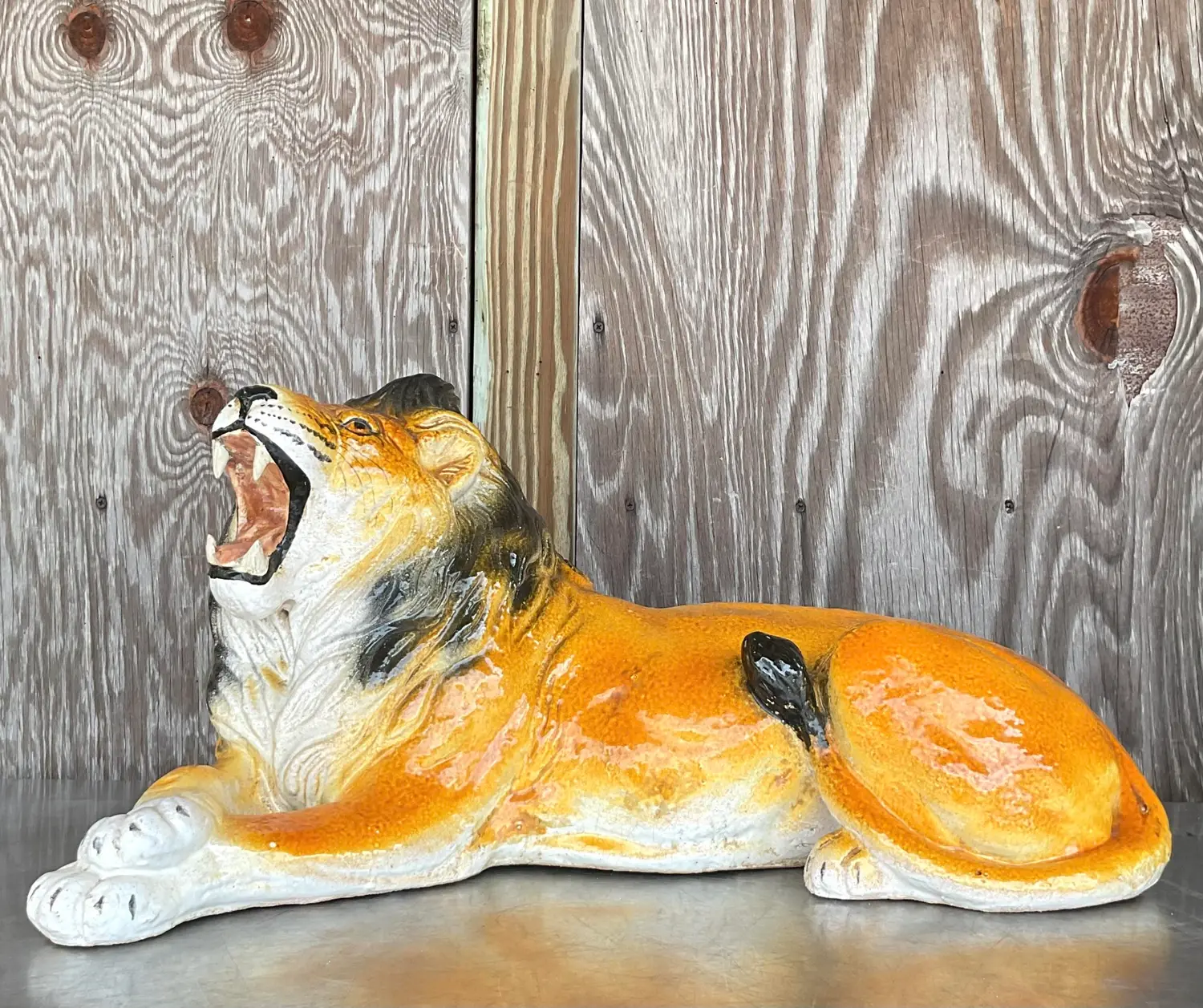 Vintage Italian Glazed Ceramic Lion - Detail view