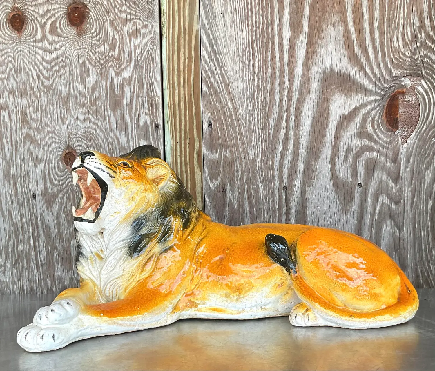 Vintage Italian Glazed Ceramic Lion - Side view