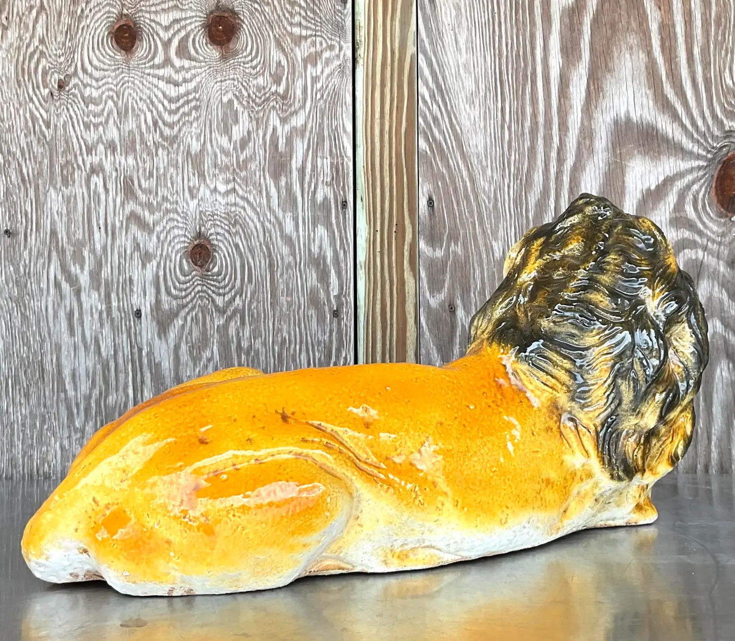 Vintage Italian Glazed Ceramic Lion - Top view