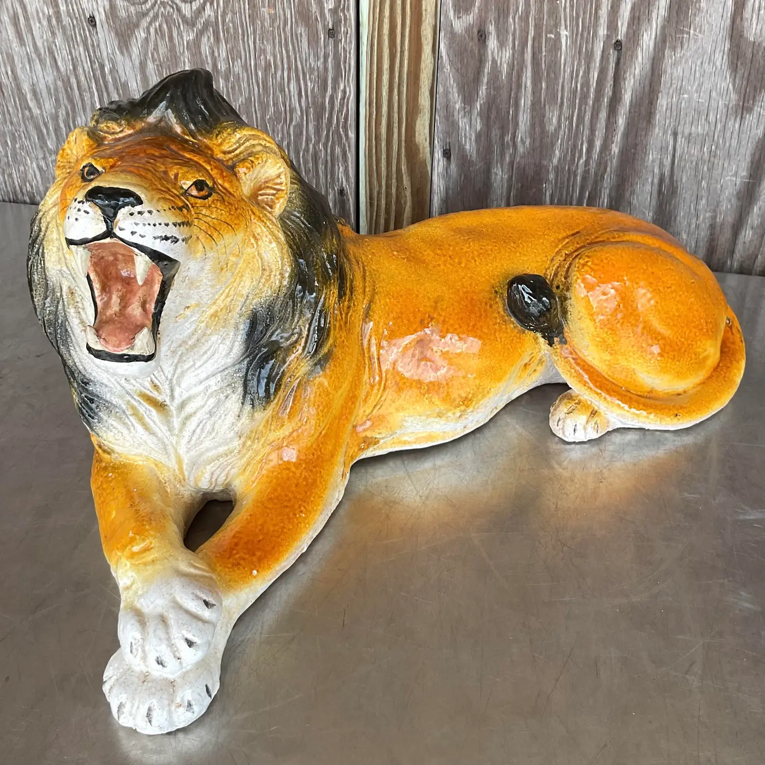 Vintage Italian Glazed Ceramic Lion - Back view