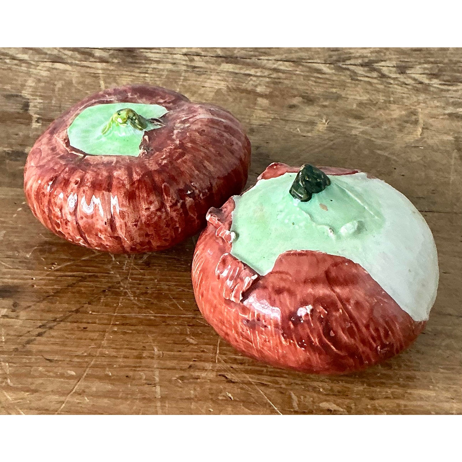 Vintage Italian Glazed Ceramic Persimmons - Set of 2 - Top view