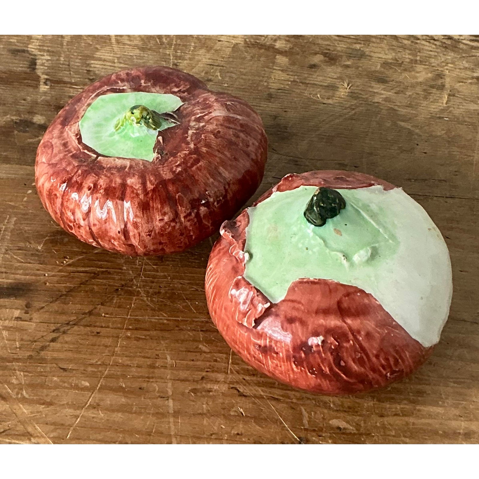 Vintage Italian Glazed Ceramic Persimmons - Set of 2 - Side view