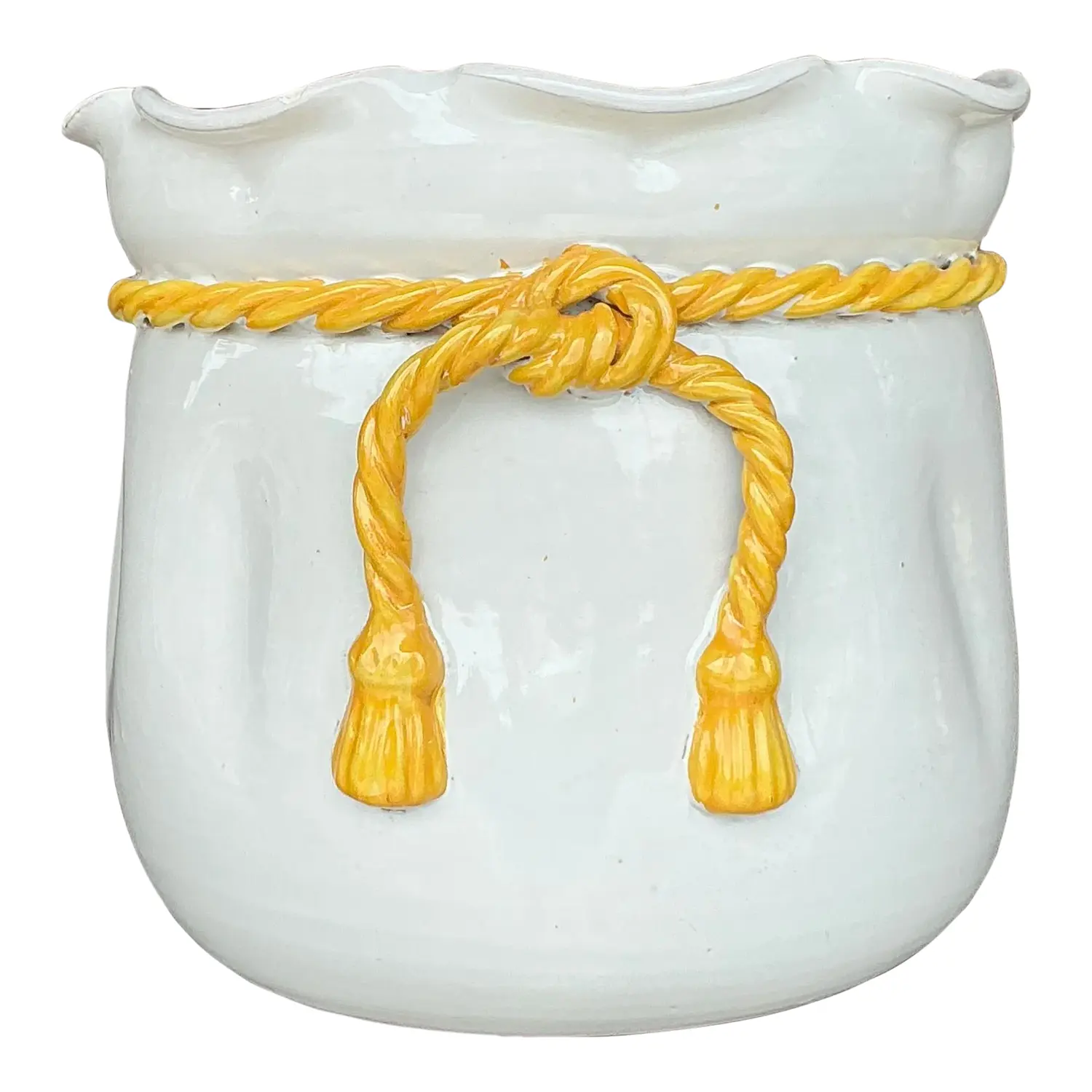 Vintage Italian Glazed Ceramic Rope Cachepot