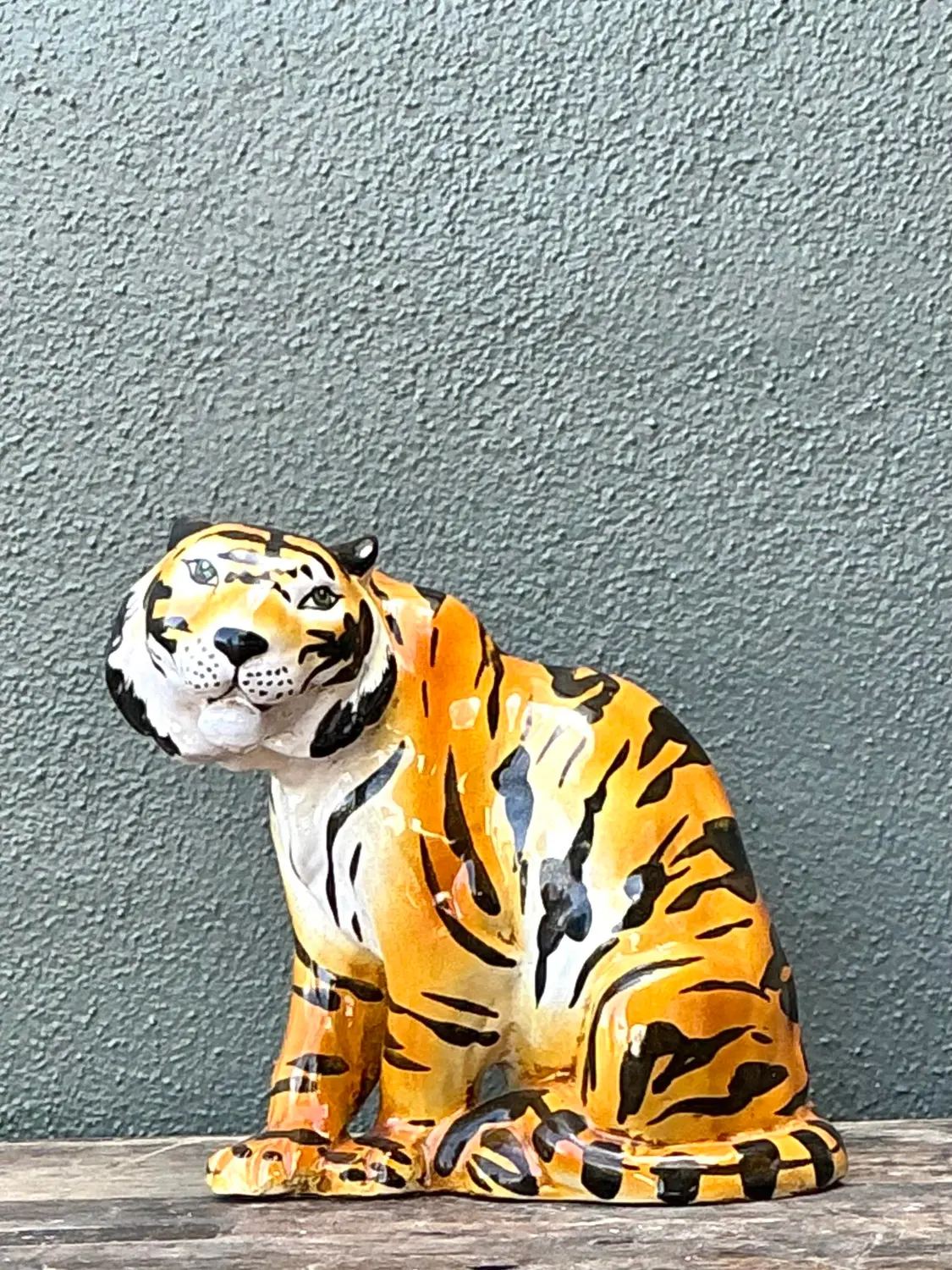 Vintage Italian Glazed Ceramic Tiger - Side view