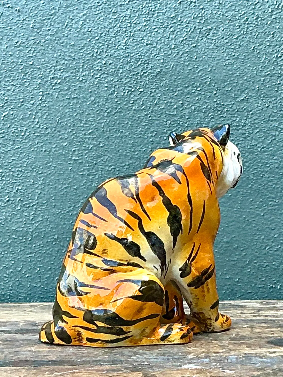 Vintage Italian Glazed Ceramic Tiger - Back view