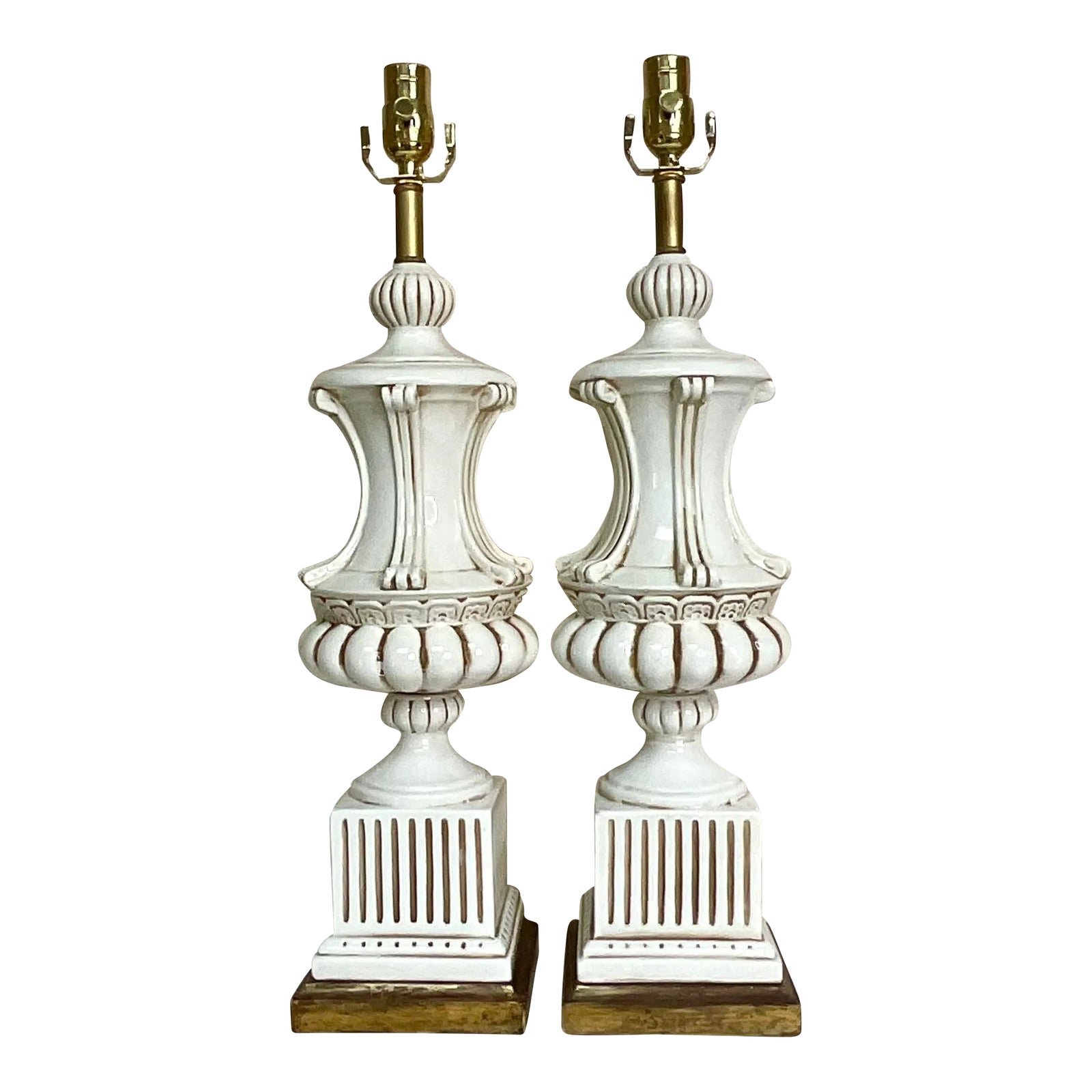 Vintage Italian Glazed Ceramic Urn Lamps - a Pair