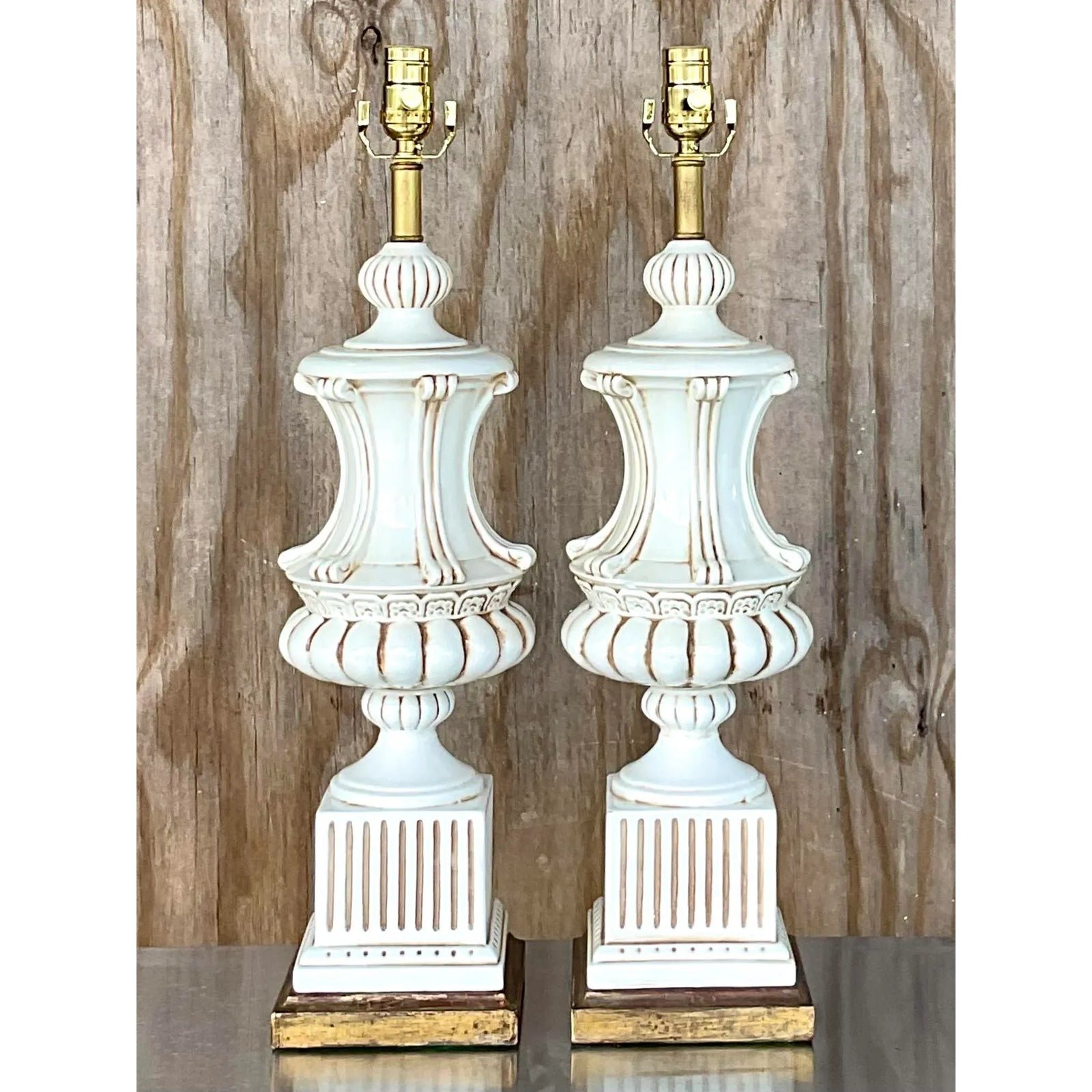 Vintage Italian Glazed Ceramic Urn Lamps - a Pair - Top view