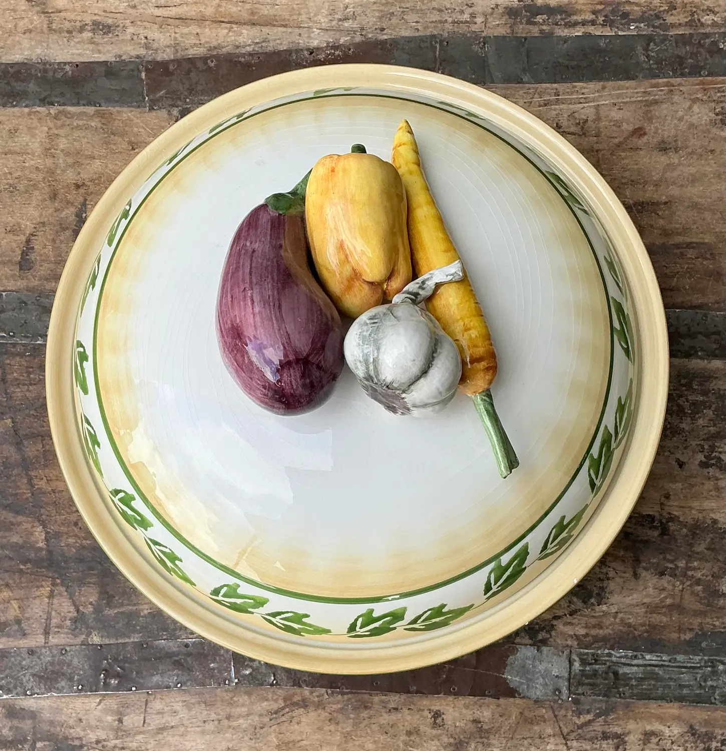 Vintage Italian Glazed Ceramic Vegetable Lidded Bowl - Back view