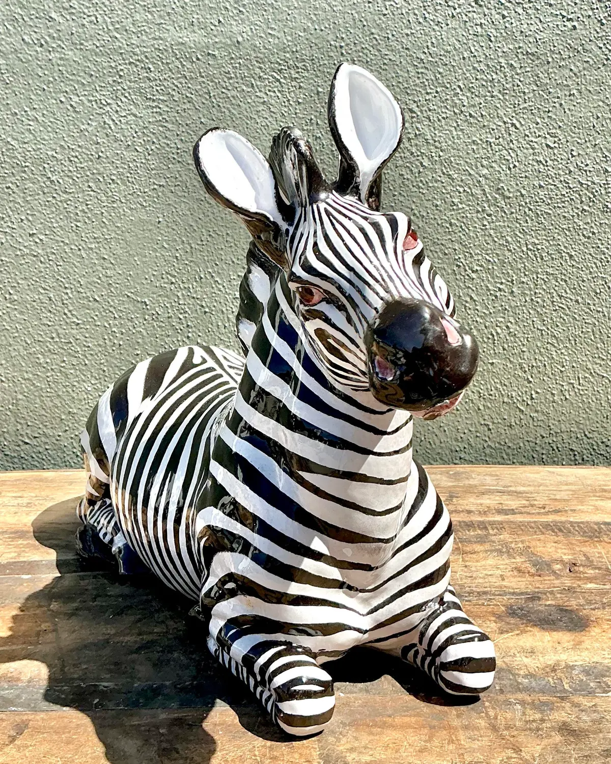 Vintage Italian Glazed Ceramic Zebra - Side view