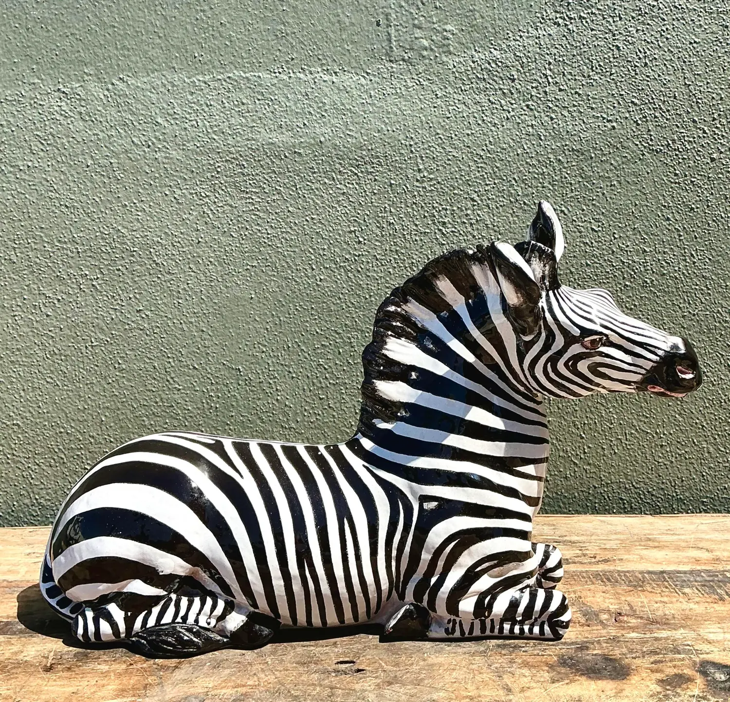 Vintage Italian Glazed Ceramic Zebra - Back view