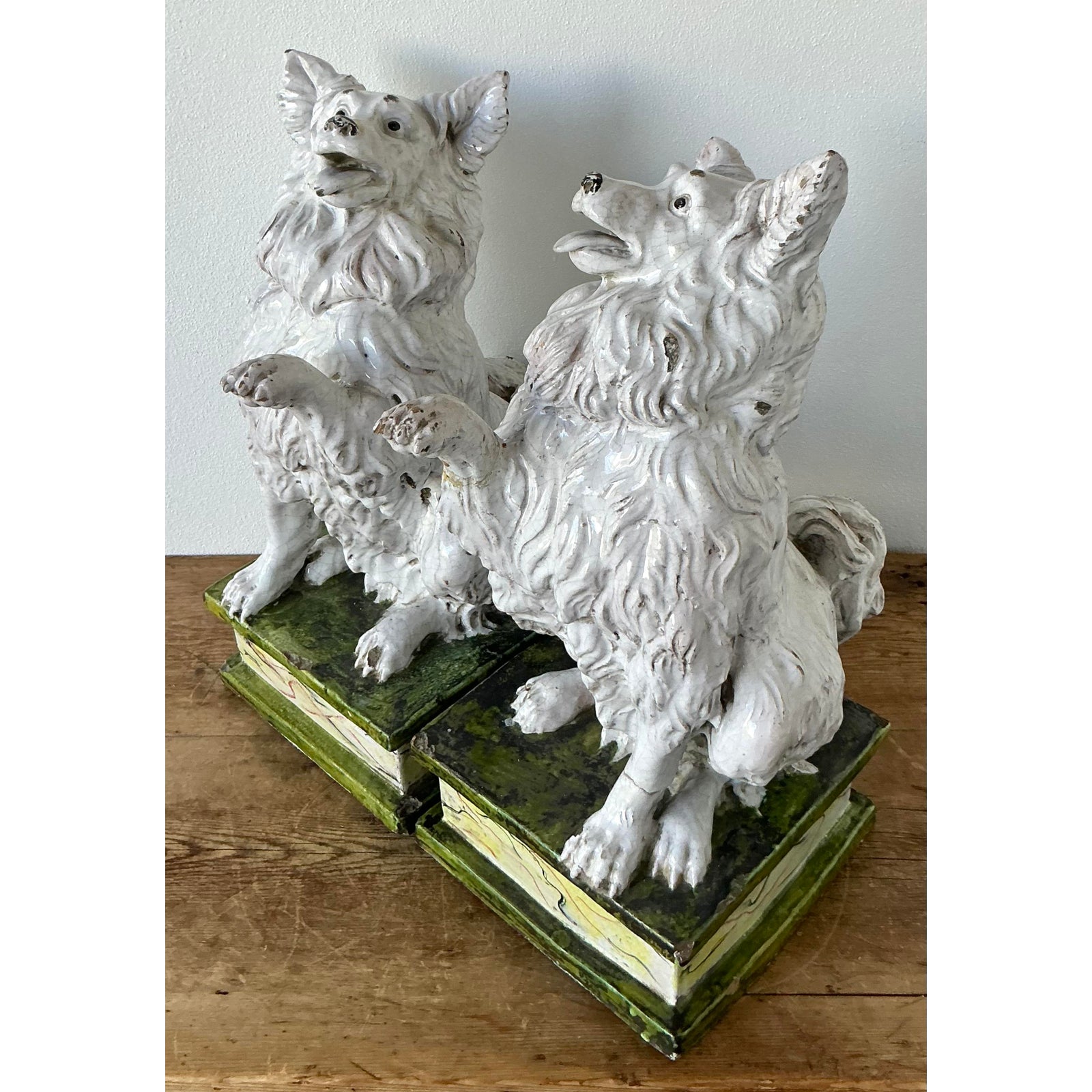Vintage Italian Glazed Terracotta Dogs - A Pair - Top view