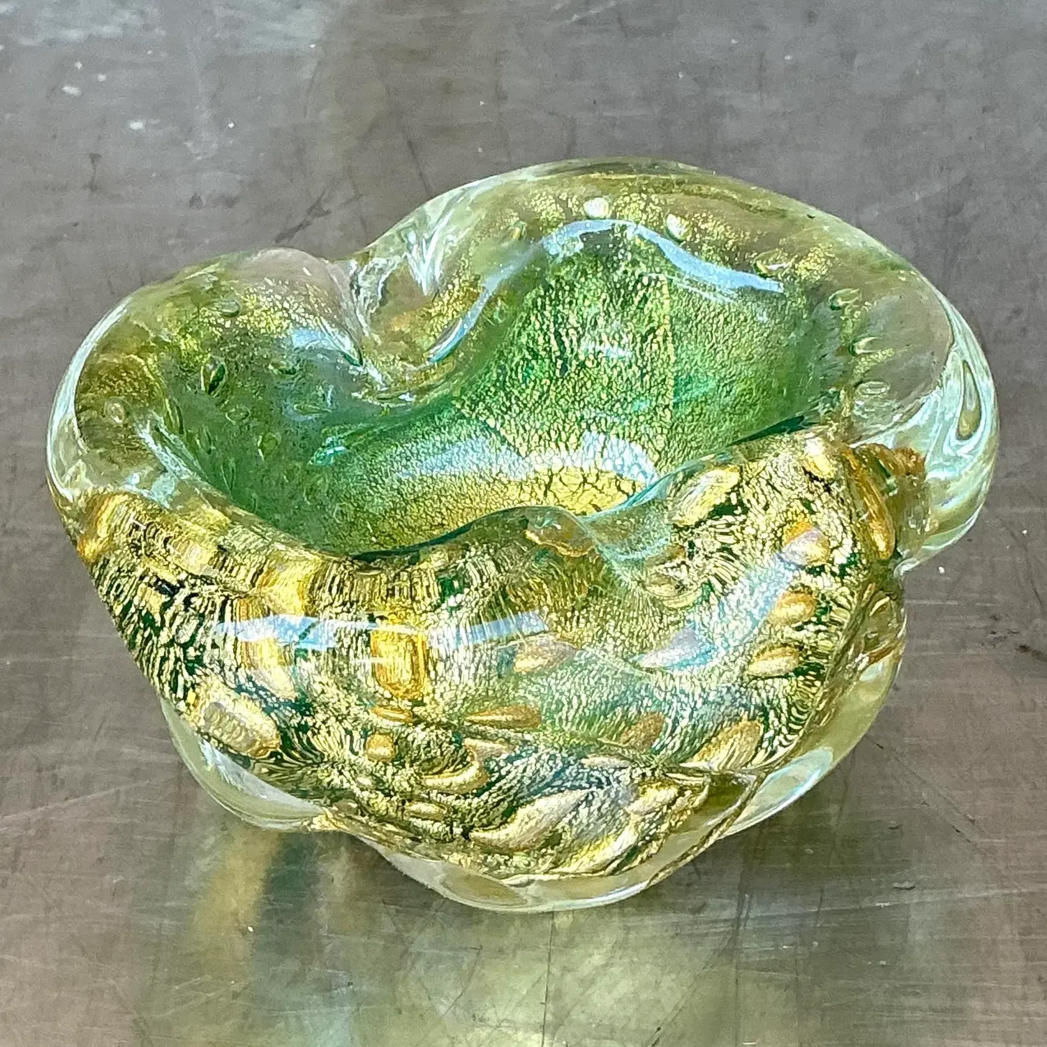 Vintage Italian Gold Dust Glass Bowl After Murano - Top view