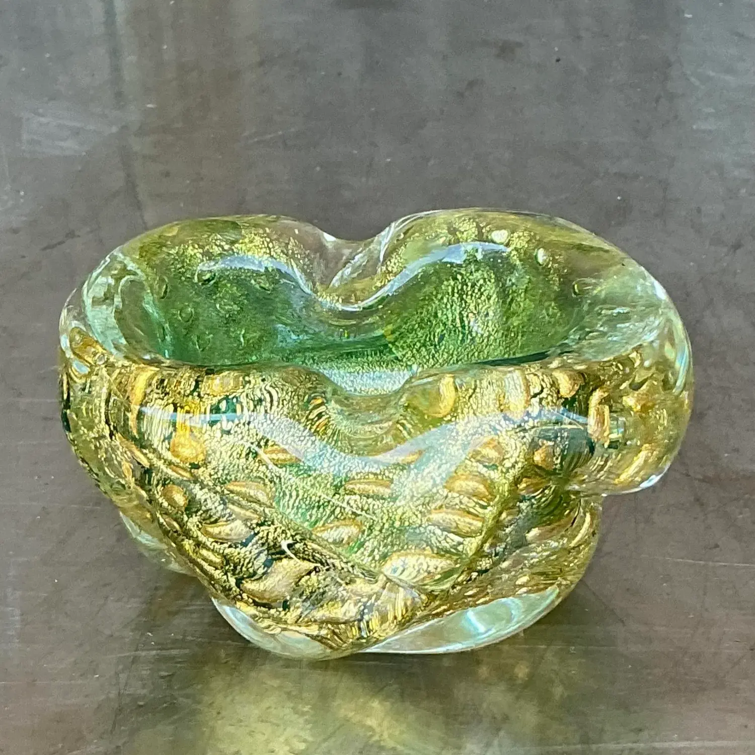 Vintage Italian Gold Dust Glass Bowl After Murano - Side view
