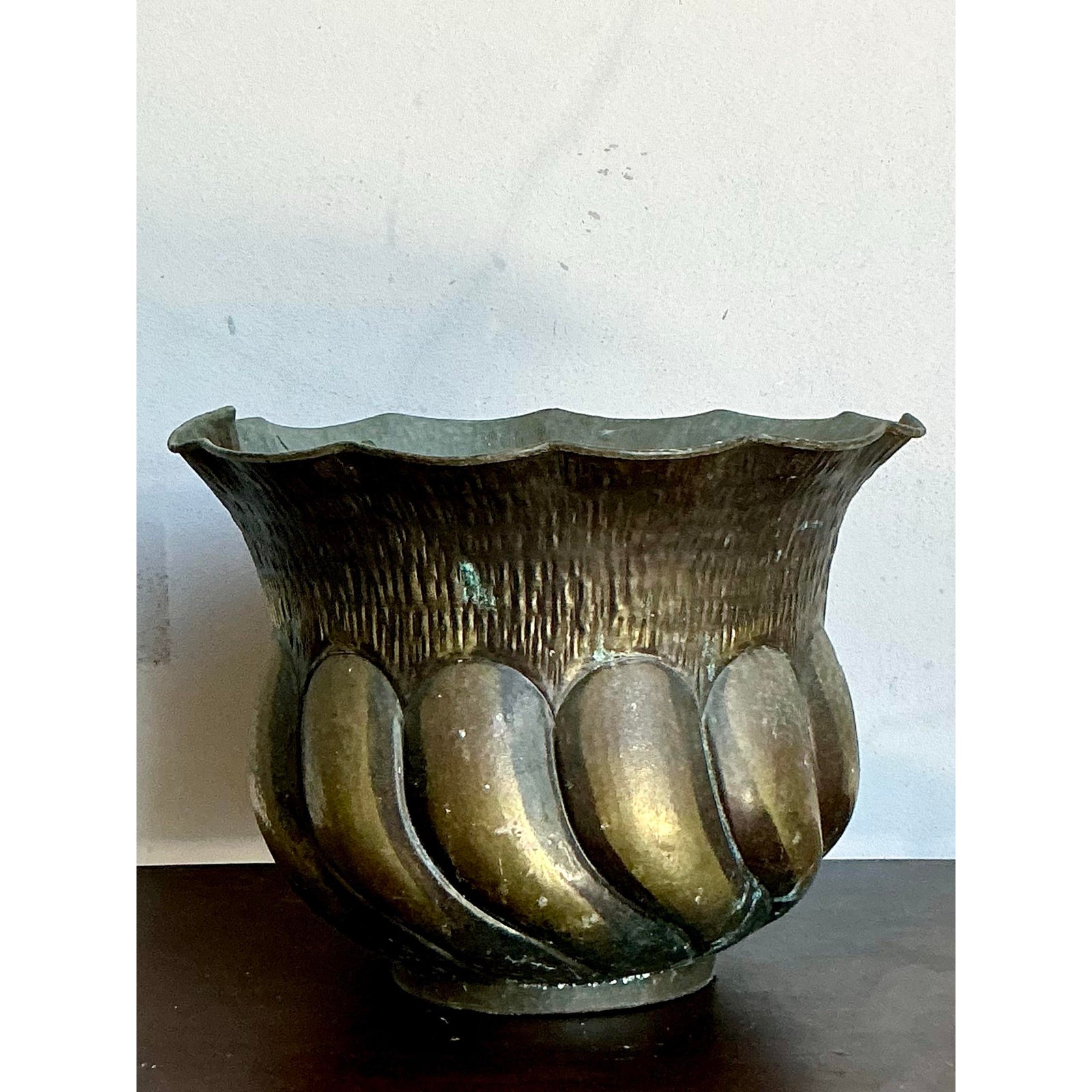 Vintage Italian Hammered Brass Planter - Back view