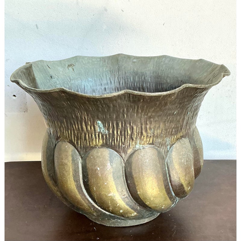 Vintage Italian Hammered Brass Planter - Top view