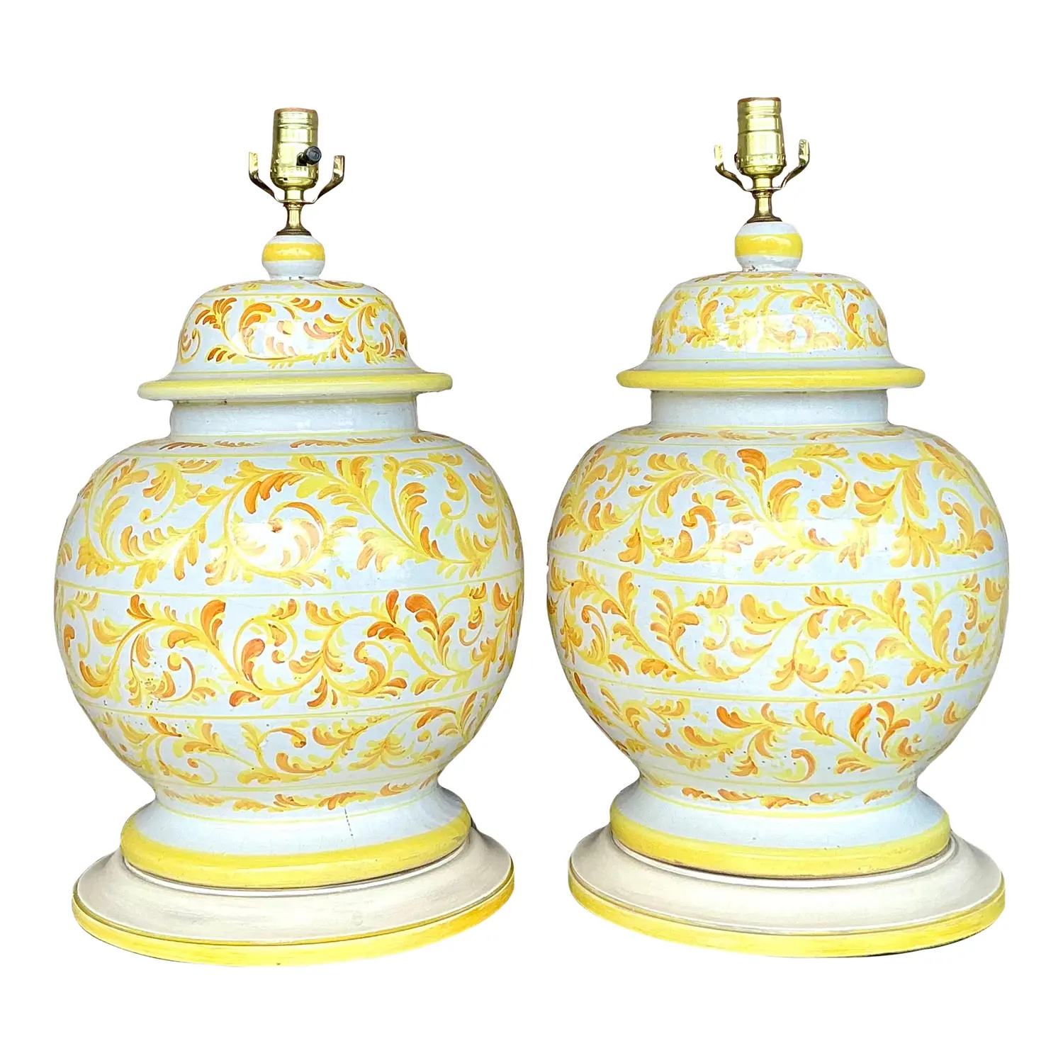 Vintage Italian Hand Painted Ceramic Lamps - a Pair