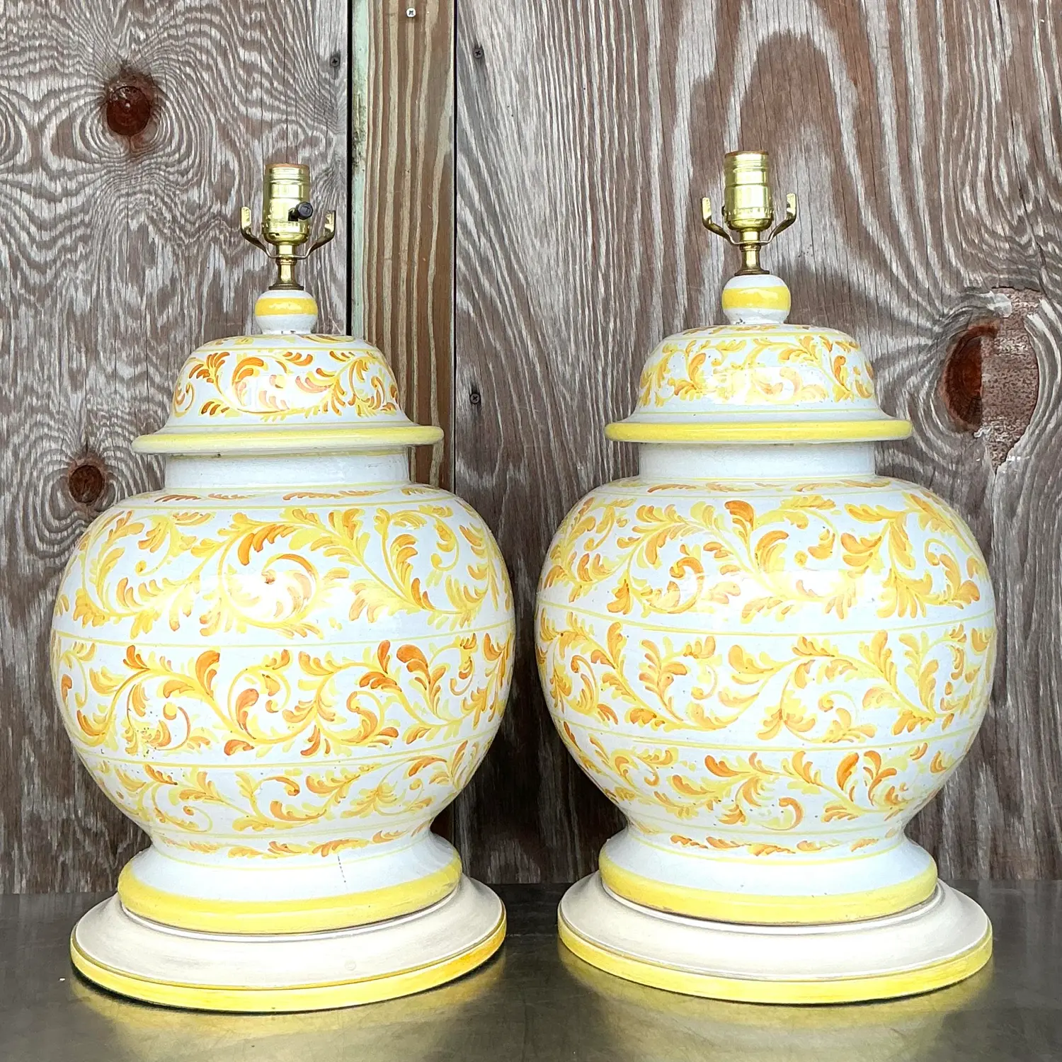 Vintage Italian Hand Painted Ceramic Lamps - a Pair - Side view