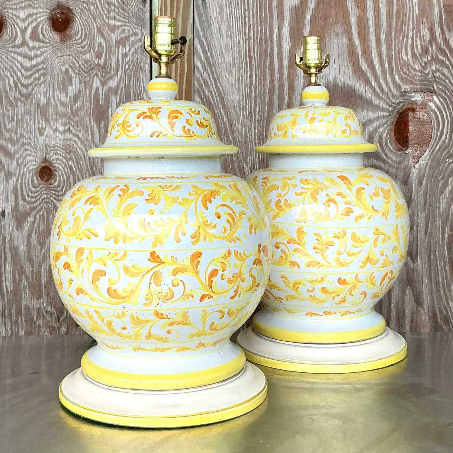 Vintage Italian Hand Painted Ceramic Lamps - a Pair - Back view