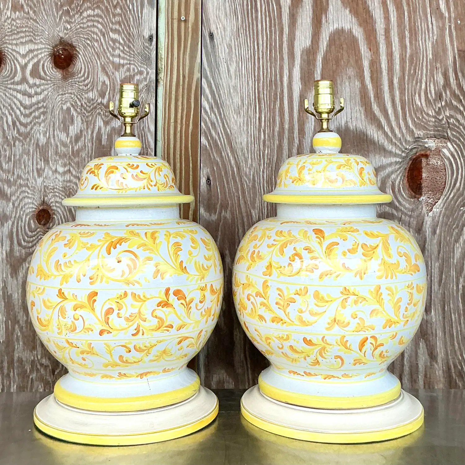 Vintage Italian Hand Painted Ceramic Lamps - a Pair - Top view