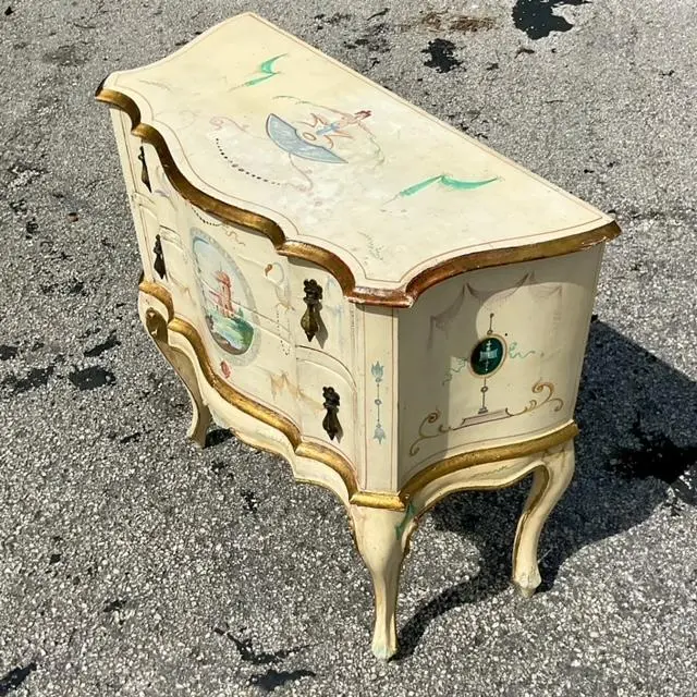 Vintage Italian Hand Painted Swag Lowboy - Detail view