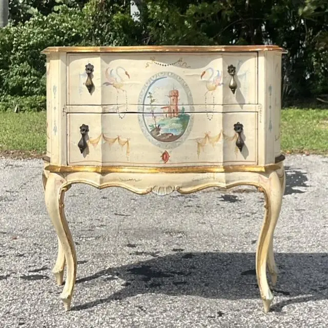 Vintage Italian Hand Painted Swag Lowboy - Side view