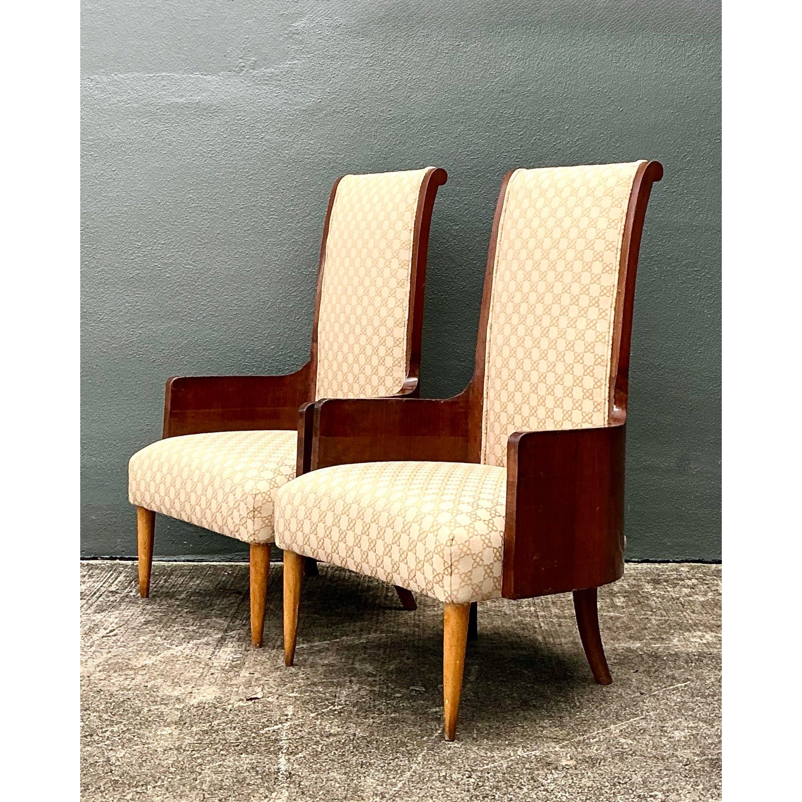 Vintage Italian High Back Chairs - A Pair - Back view