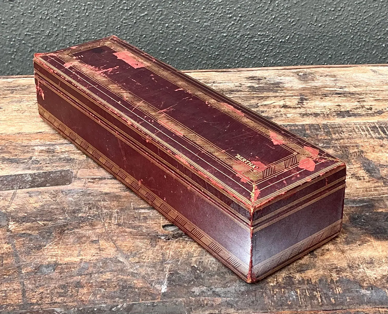 Vintage Italian Leather Embossed “Bertha” Box - Detail view