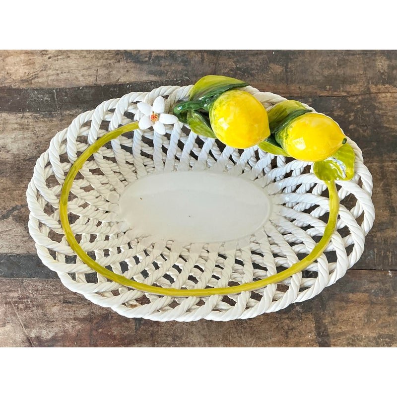 Vintage Italian Majolica Lemon Trellis Bowl - Detail view