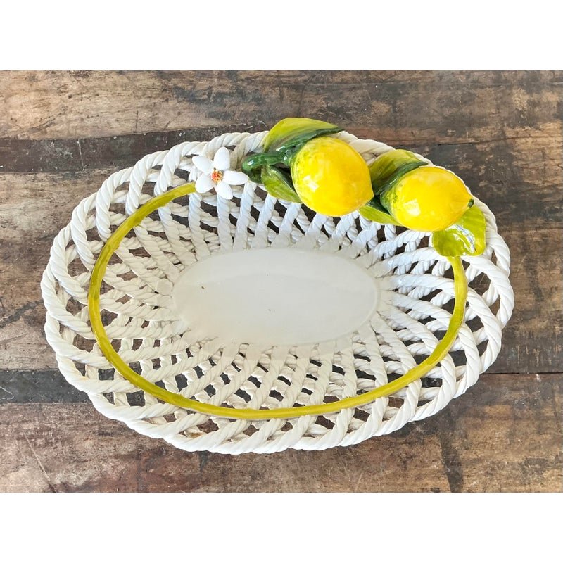 Vintage Italian Majolica Lemon Trellis Bowl - Side view