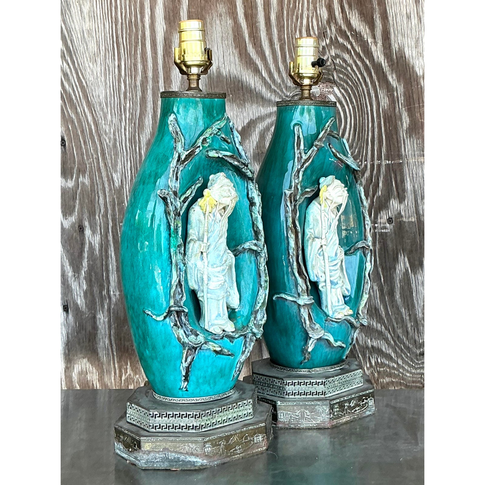 Vintage Italian Marcelo Fantoni Glazed Ceramic Character Lamps - A Pair - Top view