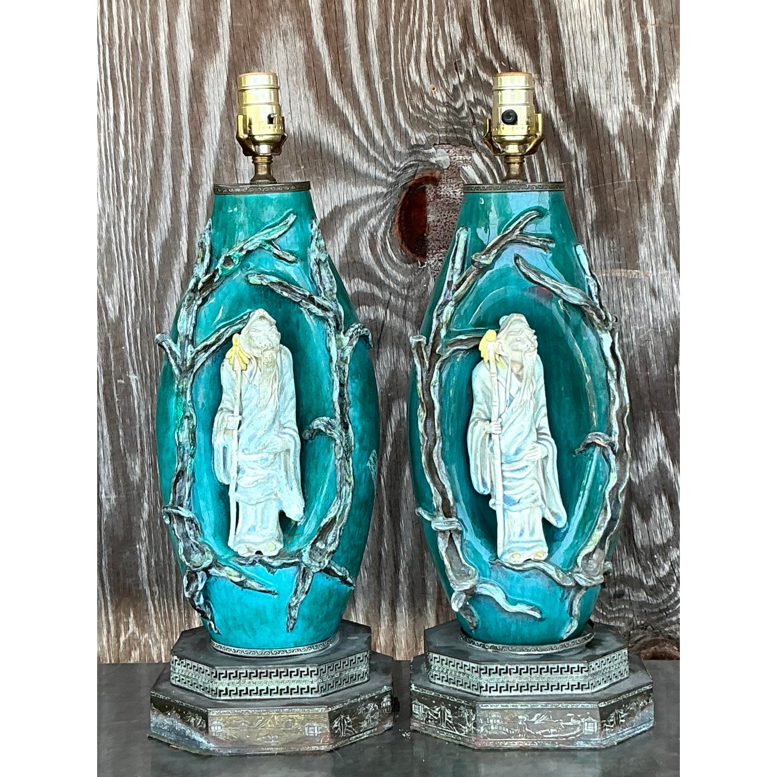 Vintage Italian Marcelo Fantoni Glazed Ceramic Character Lamps - A Pair - Side view
