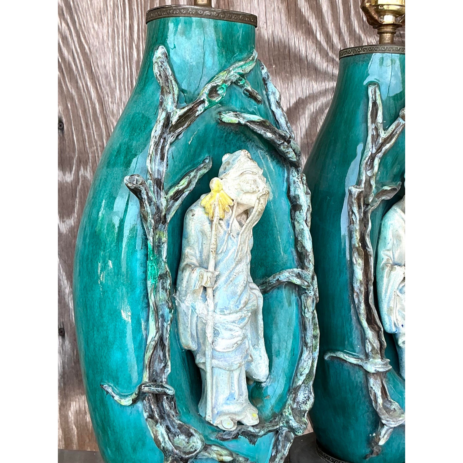 Vintage Italian Marcelo Fantoni Glazed Ceramic Character Lamps - A Pair - Back view