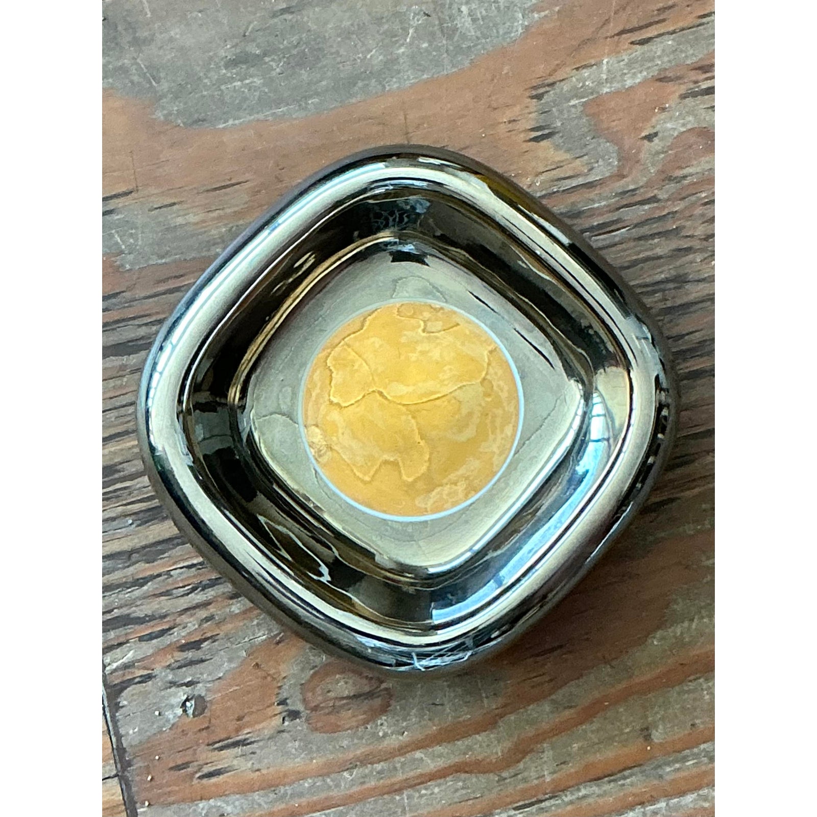 Vintage Italian Metallic Ceramic Bowl - Side view