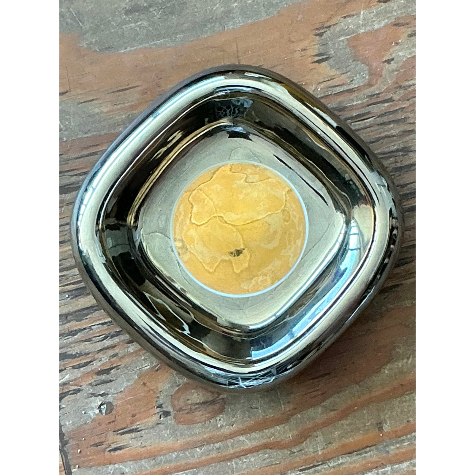 Vintage Italian Metallic Ceramic Bowl - Back view