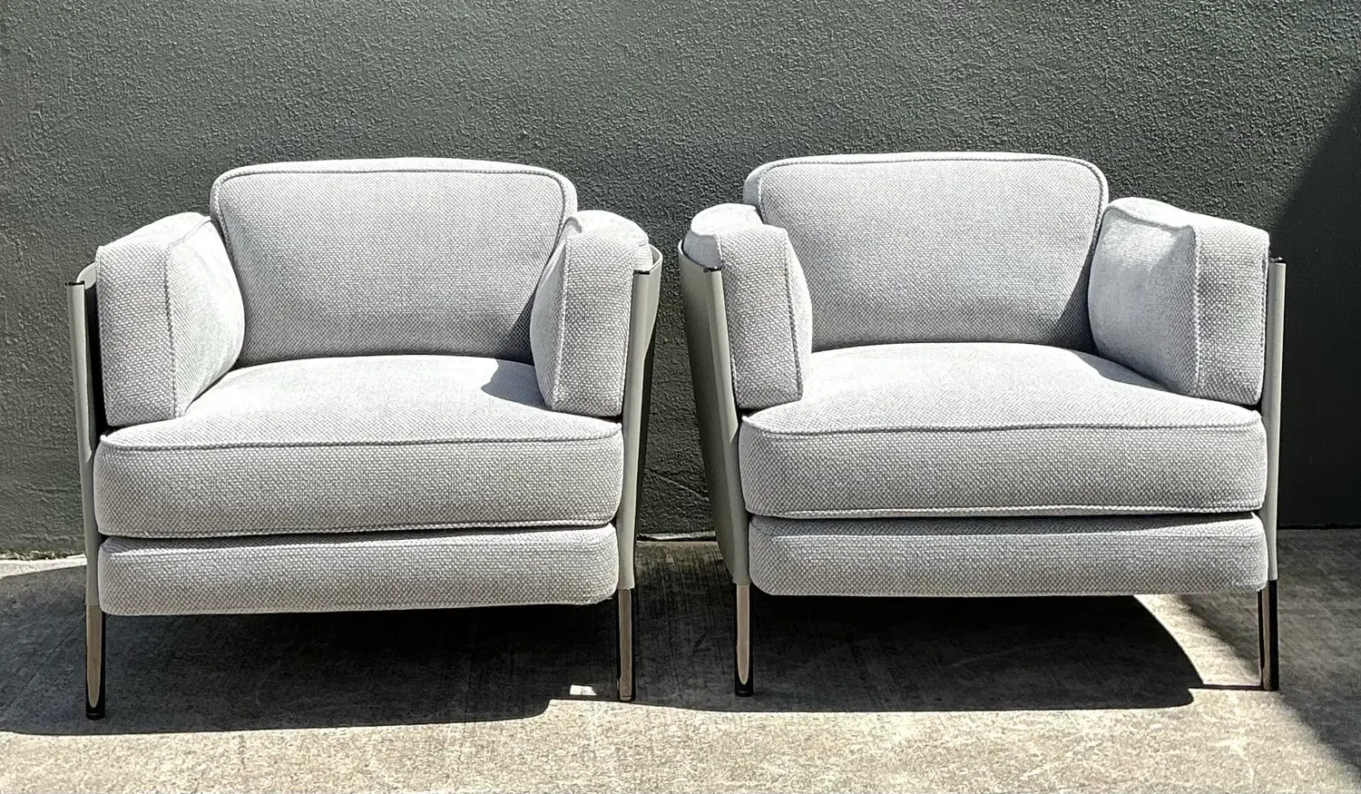 Vintage Italian Minotti Leather Frame “Shelley” Lounge Chairs - A Pair - Back view
