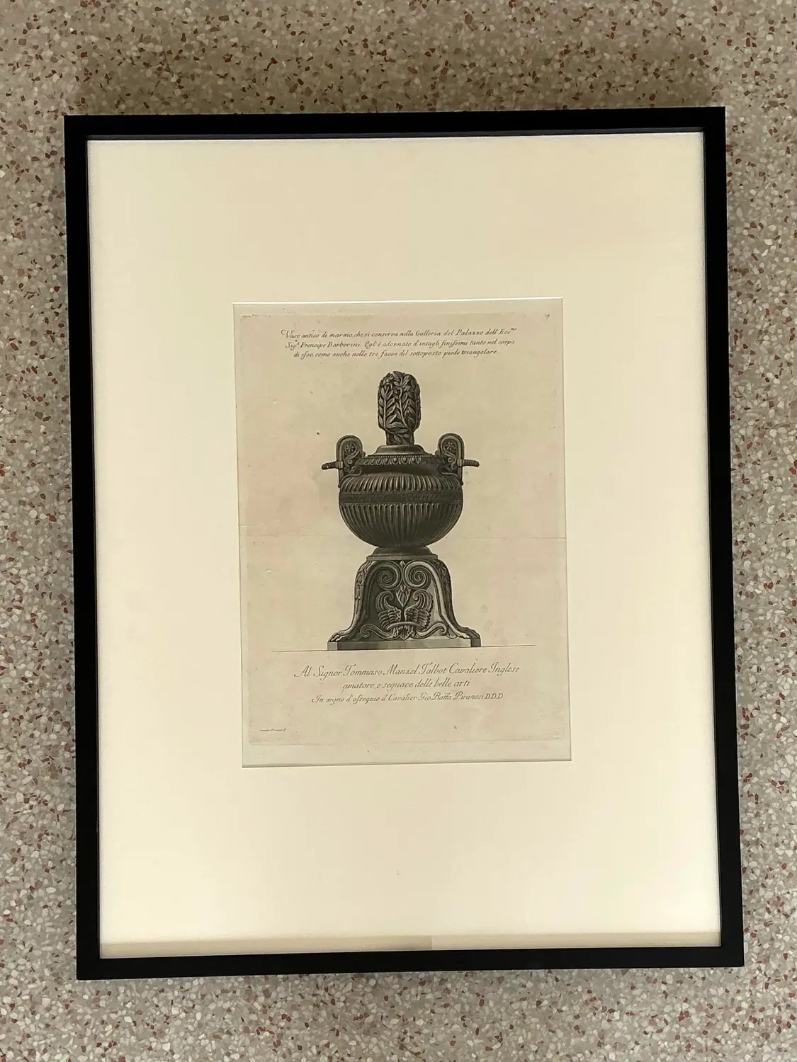 Vintage Italian Monumental Giovanni Batista Piranesi Urn Print - Side view