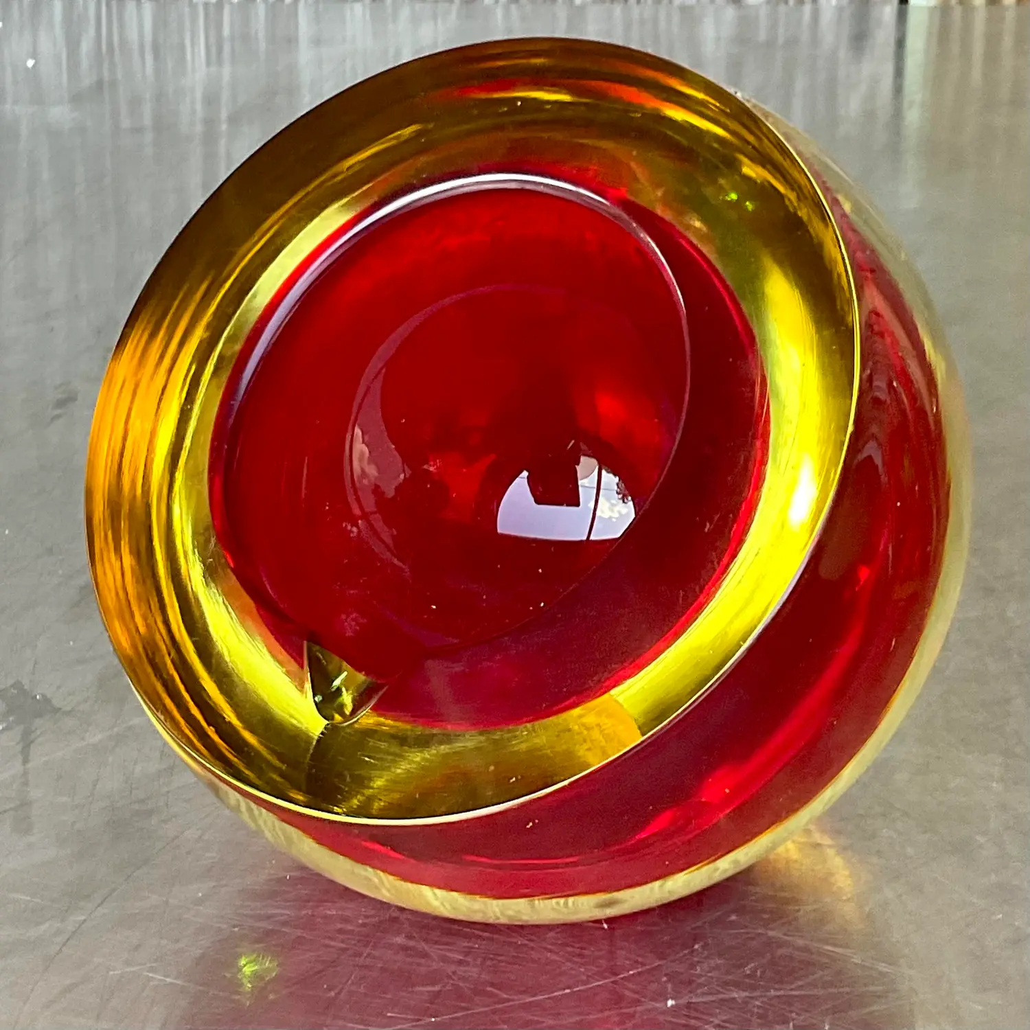 Vintage Italian Murano Sommeroso Attributed Orbe Glass Ashtray - Back view