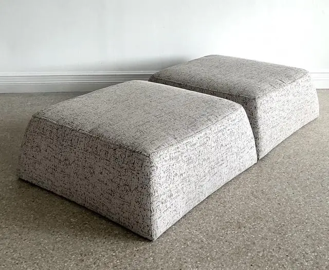 Vintage Italian Natuzzi Low Ottomans - A Pair - Side view