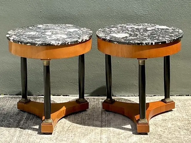 Vintage Italian Neoclassical Stone Top Side Tables - A Pair - Detail view