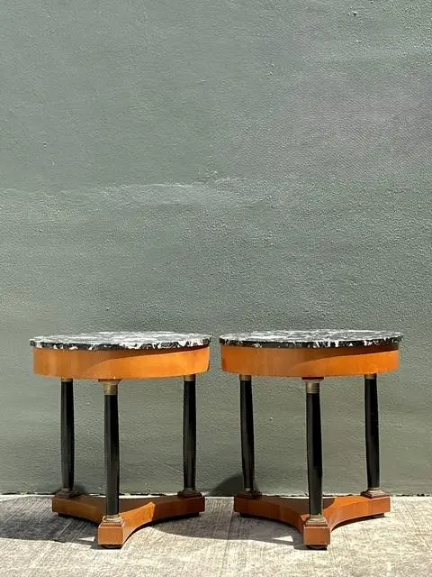 Vintage Italian Neoclassical Stone Top Side Tables - A Pair - Back view