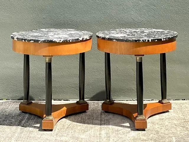 Vintage Italian Neoclassical Stone Top Side Tables - A Pair - Top view