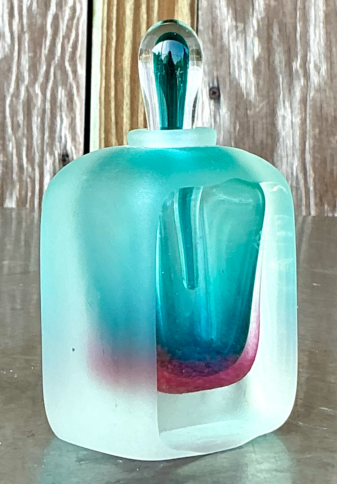 Vintage Italian Ombre Glass Bottle After Murano - Top view