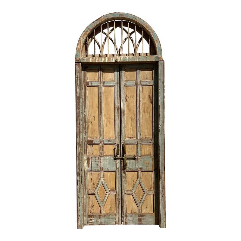 Vintage Italian Patinated Doors With Coordinating Transom