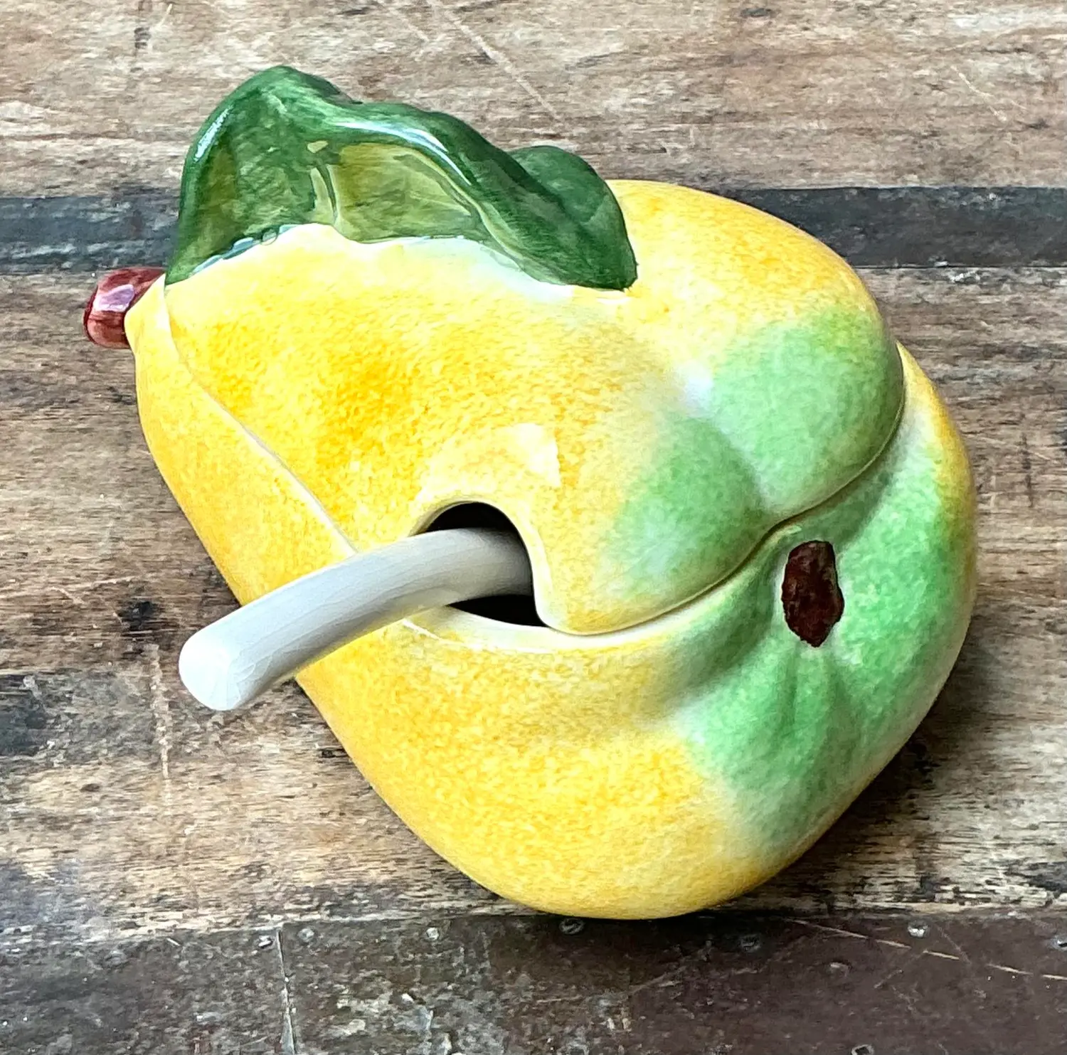 Vintage Italian Pear Sugar Bowl - Side view