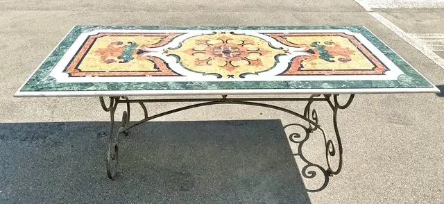 Vintage Italian Pietra Dura Inlay Marble Dining Table - Detail view