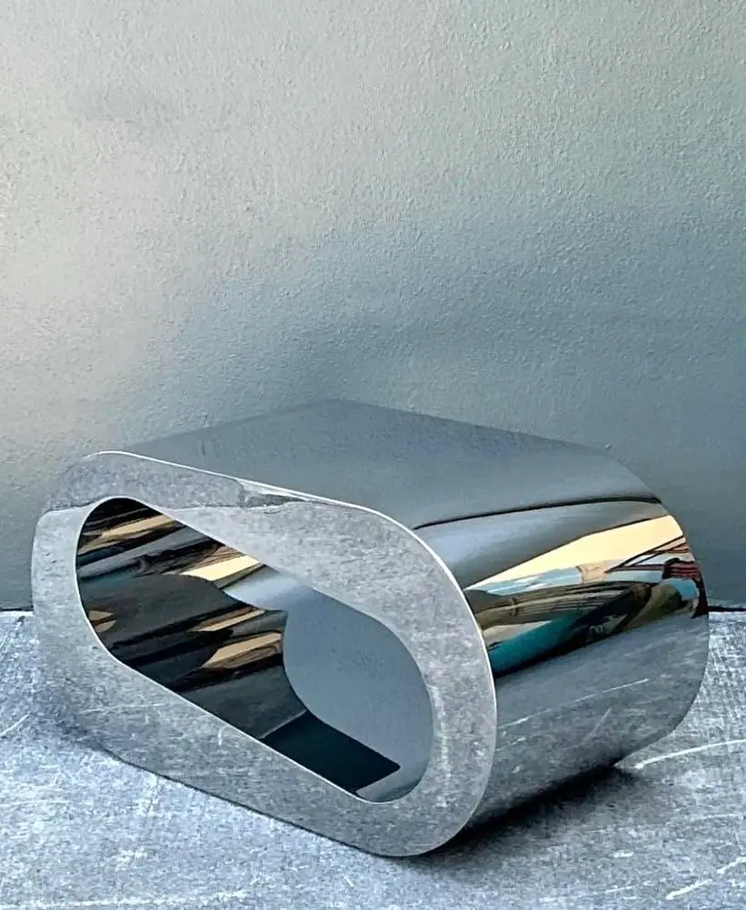 Vintage Italian Polished Chrome Coffee Table - Back view